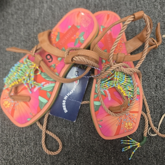 Women's Farm Rio Multicolor Floral Pietra Beaded Strappy Sandals Sz 6 - Picture 1 of 6